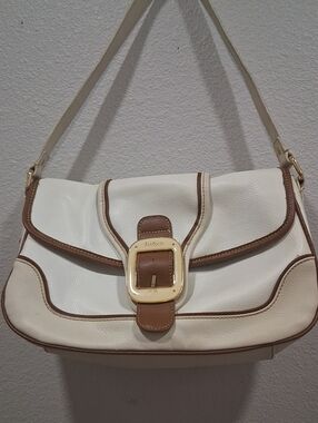 liz & co. Cream Shoulder Bag with Brown Trim and Gold Buckle